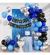 CVPARTYON Blue and Black Balloons 12 Inch Metallic Silver Royal Light Blue Confetti Balloons with...