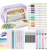 Ristpal 42 PCS Aesthetic School Supplies with Large Pencil Case, 12 Marker Pens with box, 5 Black...