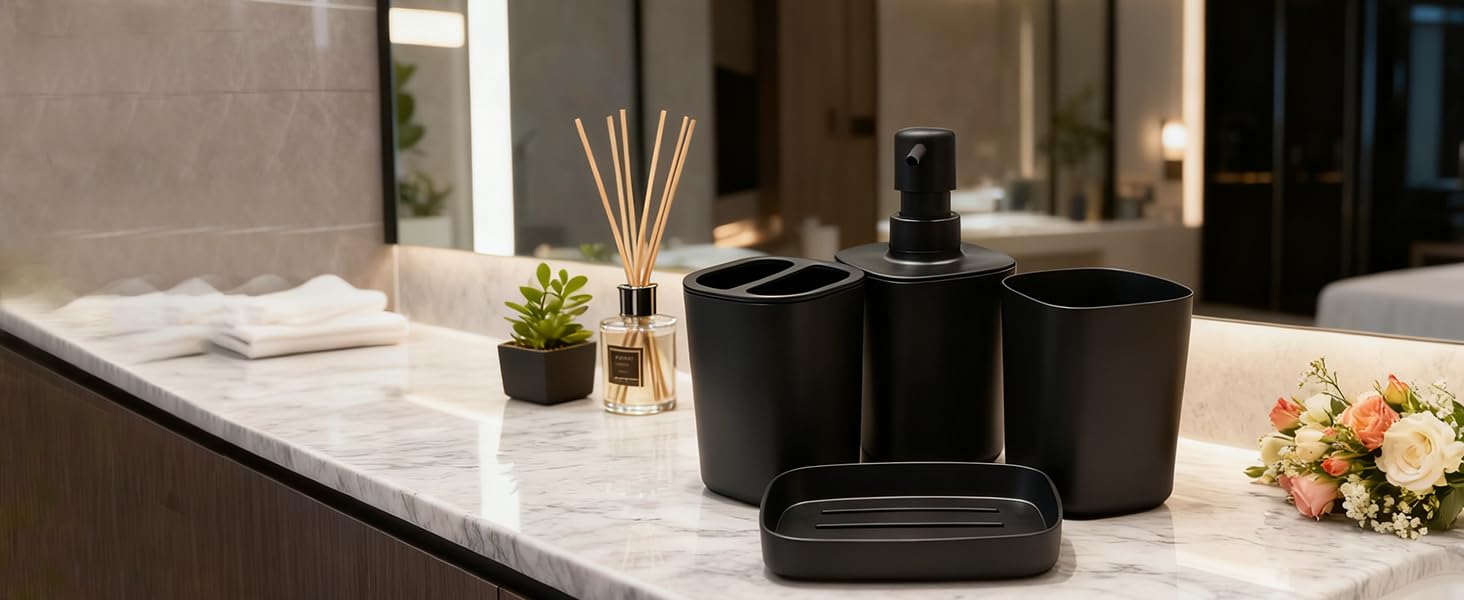 Black Bathroom Accessories Set