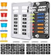 Nilight - 50056L 12 Way Blade Fuse Block 12 Circuits with Negative Bus Fuse Box Holder with LED I...