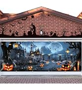 Arosche Extra Large Halloween Garage Door Cover Banner 6 * 16Ft Horror Haunted House Pumpkins Hal...