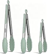 EEKEDO Kitchen Tongs, Stainless Steel Cooking Tongs with Silicone Tips, 600ºF High Heat-Resistant