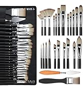 Bougimal 25-Piece Professional Paint Brush Set, Ideal for Acrylic, Oil, Watercolor & Gouache Pain...