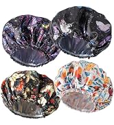 Shower Cap for Women,4 PCS Elastic and Reusable Bath Caps, Double Layers Shower Caps Reusable Wat...