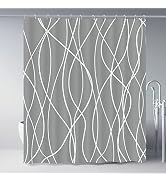 Punkray Dark Grey Shower Curtain for Bathroom with Hooks Shower Curtain Set,White Stripe Bath Cur...