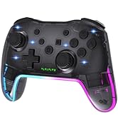 Wireless RGB Gaming Controller Transparent for Nintendo Switch,Lag Free Gamepad 3 Level Turbo,3 S...