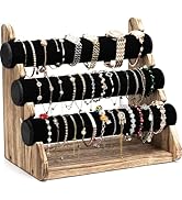 Emfogo Triple Bracelet Holder Wooden Jewelry Display Stand Watch Bangle Bar Necklace Storage Orga...