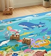 5x7 Ocean Rug for Kids Room – Large Play Mat with Beach Wave Whale & Mermaid, Washable Non Slip L...