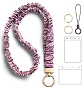 POPLOPP Stretchy Scrunchie Lanyard with ID Badges Holder, Retractable Keychain Holder for Women T...