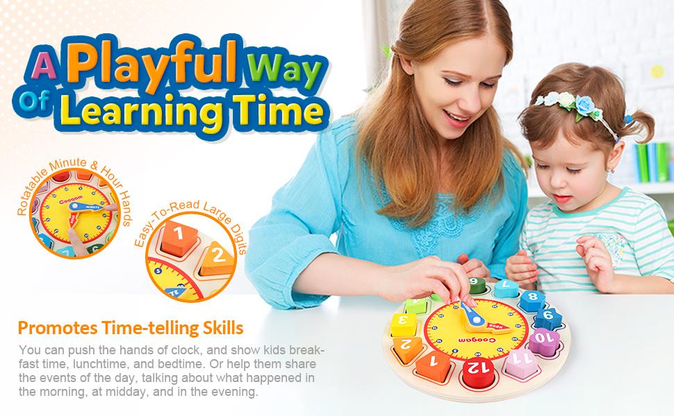 Minute hour time-telling pre-kindergarden game wood manupulative matching boys girls