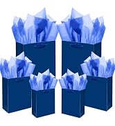 qiqee Navy Blue Gift Bags with Tissue Paper Mulit Assorted Sizes 10PCS Present Party Favor Birthd...