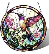 Stained Glass Window Hanging, Hummingbird Suncatcher for Door Home Decor, Birds Flowers Sun Catch...