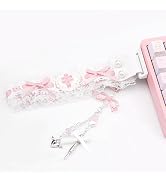 COOMICKEY Mechanical Keyboard Strap, Pink White Lace Snap Straps with Charm Fit for 98 87 65 60 M...