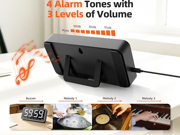 4 Alarm tones with 3 levels of volume
