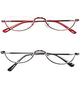 REAVEE 2 Pack Retro Designer Half Moon Reading Glasses Women Men Spring Hinge Half Frame Readers ...