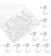 60Pcs Push Pin Hooks, Clear Thumb Tacks Wall Push Pins Plastic Heads Pin Tacks Decorative Push Pi...