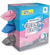 GLIMGLINT Microfiber Cleaning Cloth, 150 Pack Reusable Lint-Free Towels with Dispenser Box - Mult...