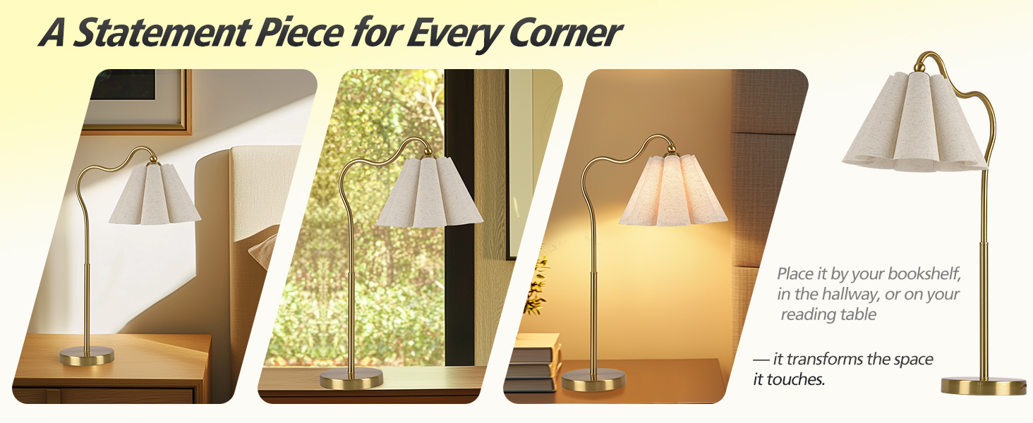 Modern Table Lamps, Nightstand Bedside Lamps with Umbrella Form Linen Lampshade