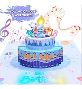 3D Musical Birthday Card, Blowable LED Light Candle, 3D Birthday Popup Cards with DIY 0-9 Numbers...