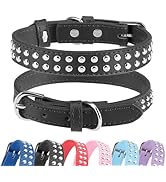 BINGPET Studded Leather Dog Collar, Adjustable Real Split PU Leather - Small to Large - Black