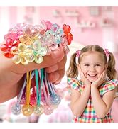 14PCS Ball Charm Hair Ties for Little Girls, Colored Camellia Bead Rubber Bands, Bubble Hair Ties...
