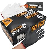 HDMNDD Black Disposable BBQ Grill Gloves Kit - 50 Heavy Duty Textured Grip and 2 Heat Resistant R...