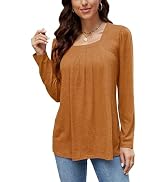 FaroDor Women's Long Sleeve Shirts Fall Casual Pleated Square Neck Tunic Tops