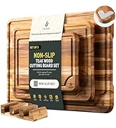 3 Pack Teak Wood Cutting Board Set for Kitchen Charcuterie Board Serving Heavy Duty Non Toxic Sli...