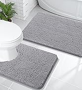OLANLY Bathroom Rugs Sets 2 Piece, Soft Absorbent Chenille Bath Mats and U-Shaped Contour Toilet ...