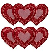 OWENIE Valentines Day Heart Placemats Set of 6, Embroidered Red Gillter Heart with Sequins Valent...