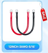 ECO-WORTHY 3AWG Battery Cable with 5/16'' Lug Terminals 12inch Cables Set Tinned Copper Battery I...