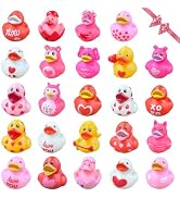 24Pcs Valentines Ducks,Valentine’s Day Heart Rubber Ducks for Kids,2 Inch Assorted Duckies in Bul...