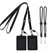 YOUOWO 2 Pack Badge Holders Leather+2 Pack Neck Lanyards Detachable Buckle Black Lanyard Strap fo...