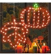 Fall Thanksgiving Window Lights, 2Pack Light up Pumpkin and Maple Leaf | Battery Operated 8Mode w...