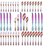 A · HOUSEWARE Royal Palace Silverware Set Service for 8 Stainless Steel Flatware 40 Pieces with U...
