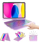 CC Store for iPad (A16) 11th 10th Generation Case with Keyboard - 7 Color Backlit 360° Swivel Mul...