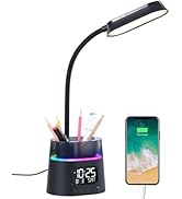 WILIT LED Kids Desk Lamp, Dimmable Study Lamp for Home Office Desk Accessories, with Pen Holder &...