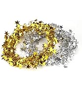 CCINEE 50FT Star Tinsel Garlands with Wire, Christmas Star Wire Garland Decorations for Xmas Tree...