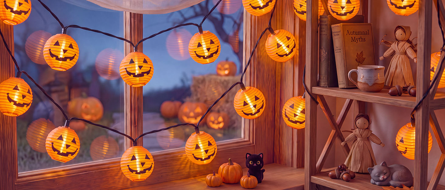 outdoor halloween string lights; halloween decorations lights; Halloween pumpkin lantern lights