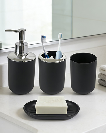 black toothbrush holder set