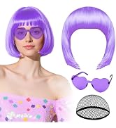 PLULON Light Purple Bob Wig with Heart Sunglasses and Hair Cap for Women, Short Bob Wigs Syntheti...