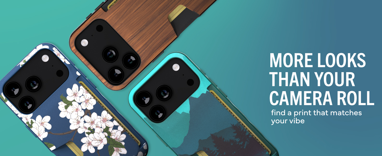 iphone 17 wallet case comes in many colors and designs including floral woodgrain mountains and more