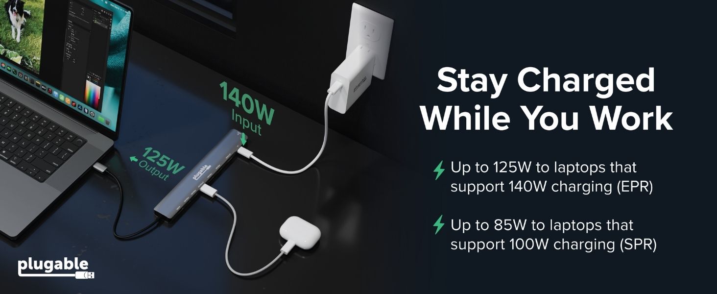 Thunderbolt 4 hub charging laptop,Stay Charged While You Work and;125W Output