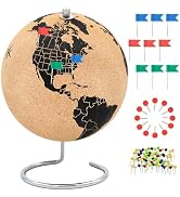 Vaudagio Beautiful Cork Globe with 102 Different Push Pins - Travel Globe 26cm / 10 inch High Pus...