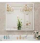 LOAAO 30x30 Inch White Metal Framed Bathroom Mirror for Wall, White Bathroom Vanity Mirror Farmho...