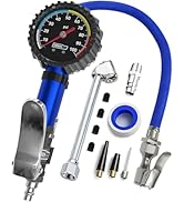 Tire Inflator with Pressure Gauge and Longer Hose - Most Accurate, Heavy Duty Air Chuck with Gaug...