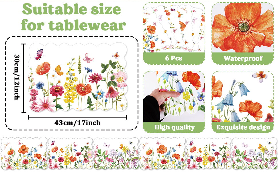 Watercolor Flowers Floral Plastic Place Mats