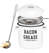 ONEARF Bacon Grease Container with Strainer - Large 46OZ Kitchen Oil Storage Can, Food Saver Bin ...