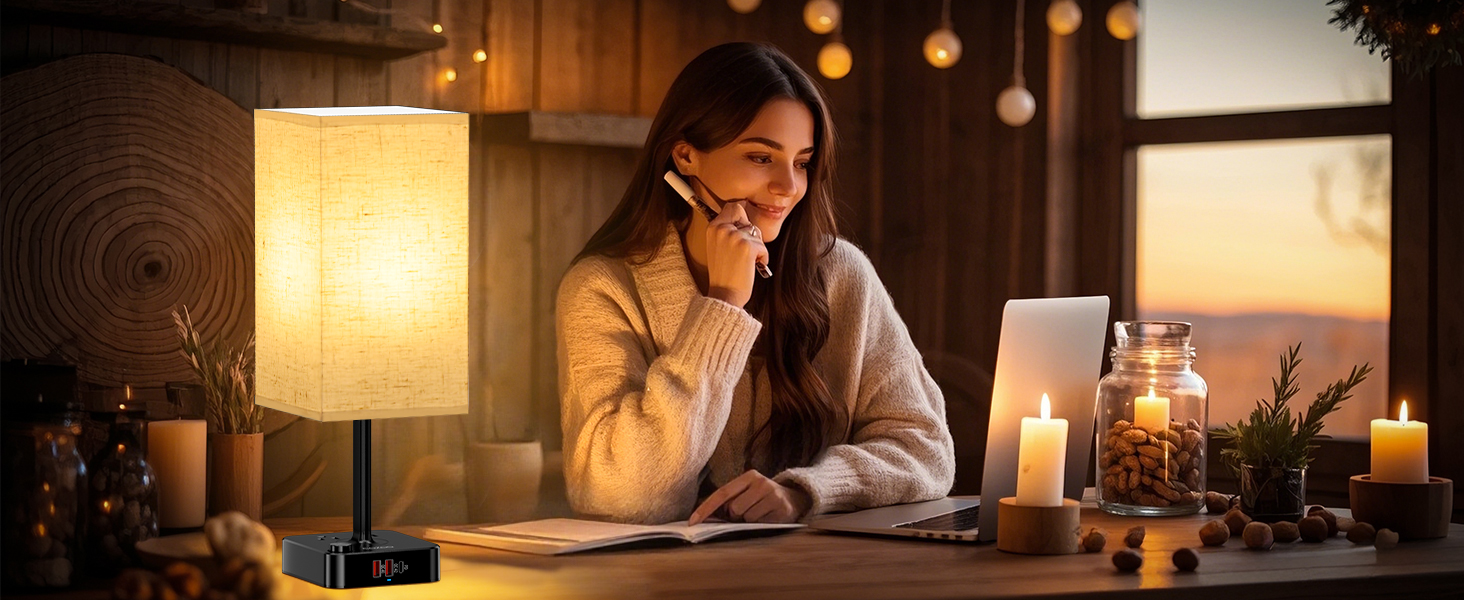 Multi Color Desk Table Lamp with 2 AC Outlets