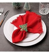 Kalopro Cotton Linen Cloth Napkins Set of 8, Handmade Napkins with Fringe for Elegant Weddings Th...